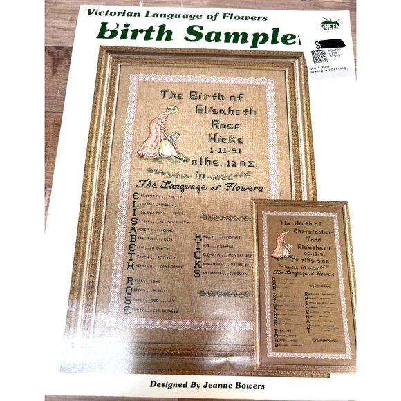 Victorian Language Of Flowers Birth Sampler Chart By Jeanne Bowers - Picture 2 of 4